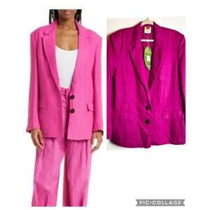 Farm Rio Pink Linen Blazer NWT Women’s L 90s Cut Artsy
